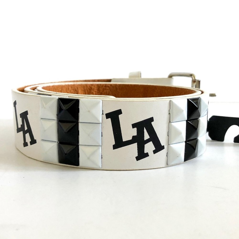 Unique LA Leather Belt with Studs Black White 28